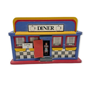 Rare Vintage 9" Wooden Diner Music Box "Let's Have Another Cup of Coffee" Works